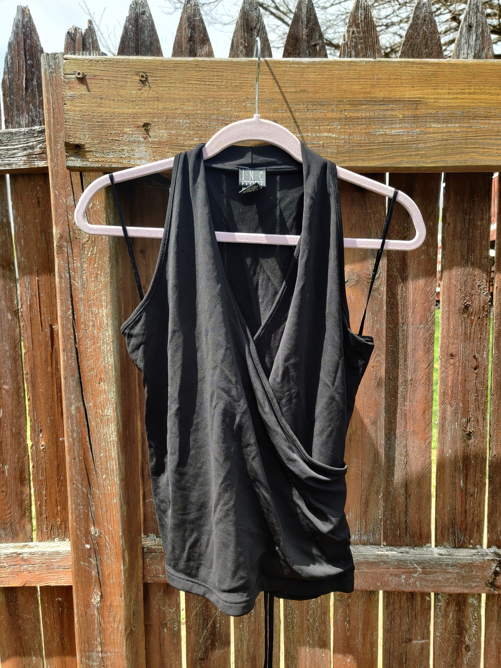 INC International Concepts Black Sleeveless Surplice Top